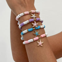 Thumbnail for Boho 4pcs Enamel Starfish Charm Polymer Clay Beaded Bracelet Set - ArtGalleryZen