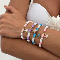 Thumbnail for Boho 4pcs Enamel Starfish Charm Polymer Clay Beaded Bracelet Set - ArtGalleryZen