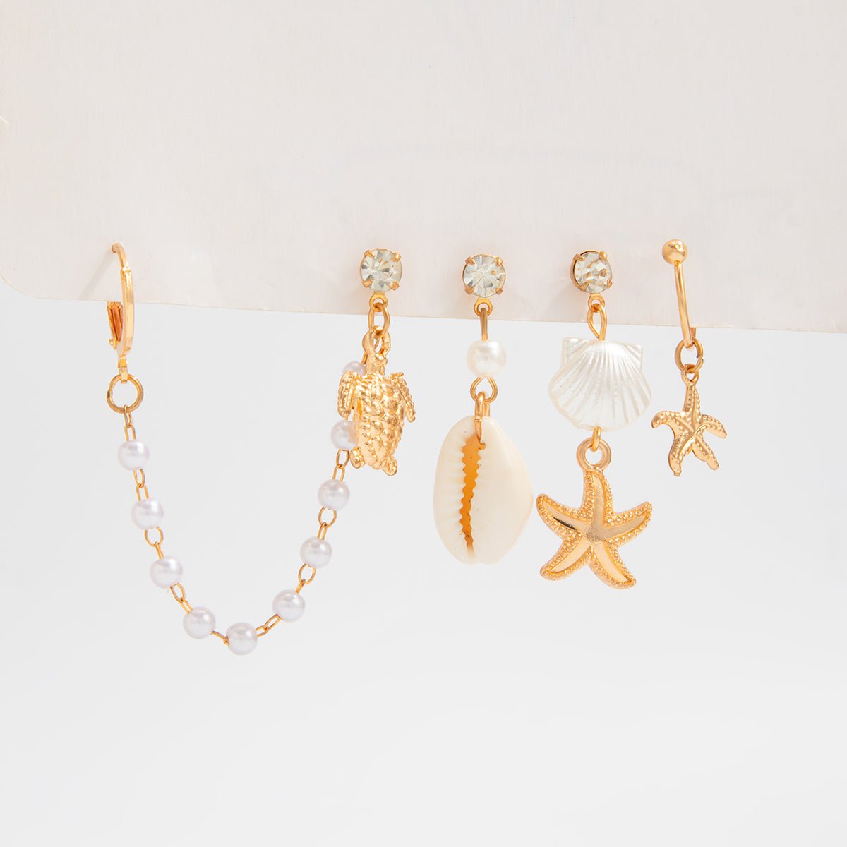 Boho 4pcs Pearl Conch Shell Starfish Turtle Dangle Earrings Set - ArtGalleryZen