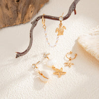 Thumbnail for Boho 4pcs Pearl Conch Shell Starfish Turtle Dangle Earrings Set - ArtGalleryZen