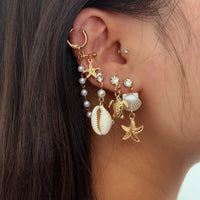 Thumbnail for Boho 4pcs Pearl Conch Shell Starfish Turtle Dangle Earrings Set - ArtGalleryZen