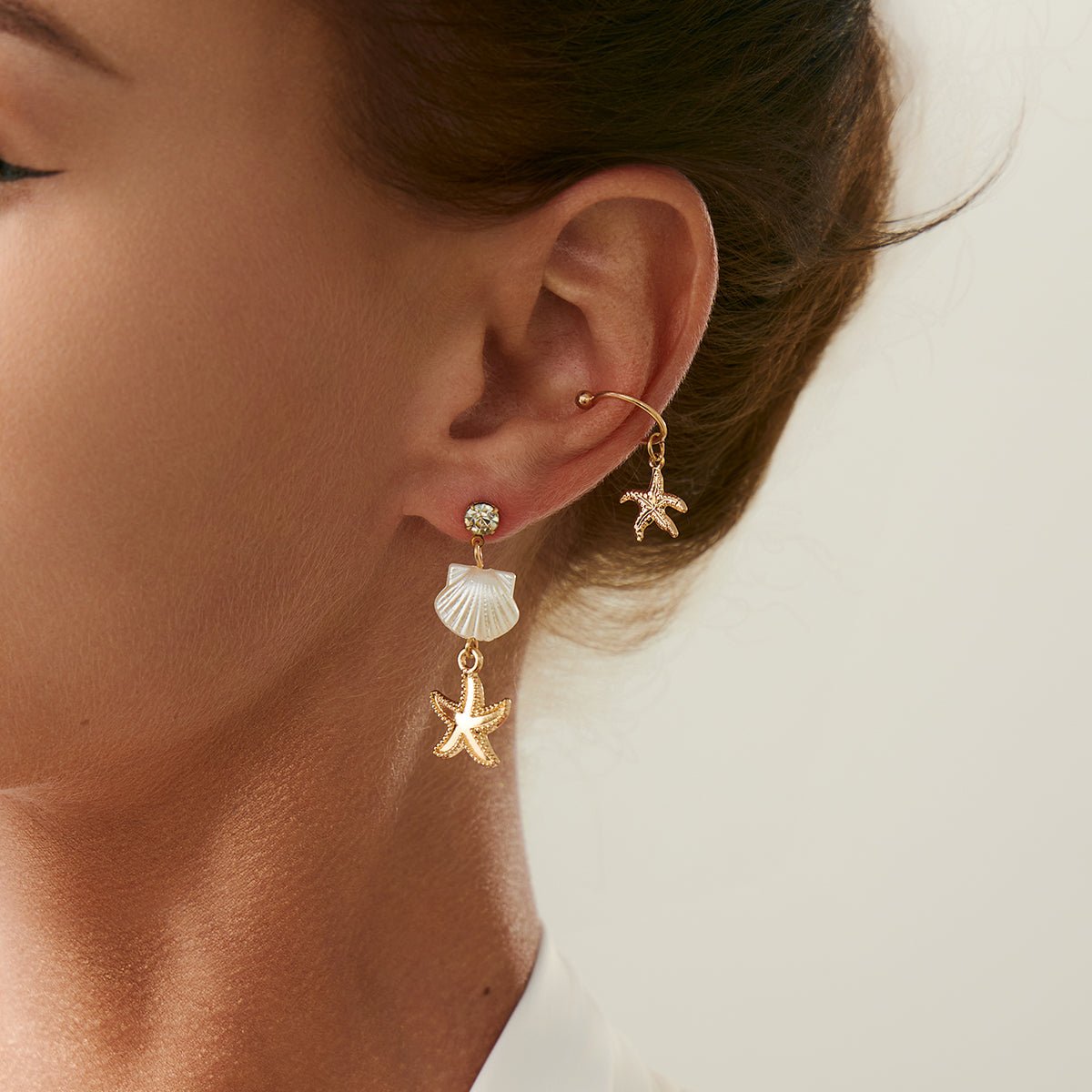 Boho 4pcs Pearl Conch Shell Starfish Turtle Dangle Earrings Set - ArtGalleryZen