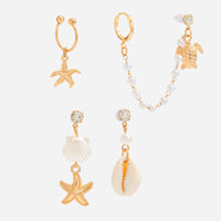 Thumbnail for Boho 4pcs Pearl Conch Shell Starfish Turtle Dangle Earrings Set - ArtGalleryZen