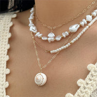 Thumbnail for Boho 4Pcs Sea Shell Pendant Pearl Chain Necklace Set