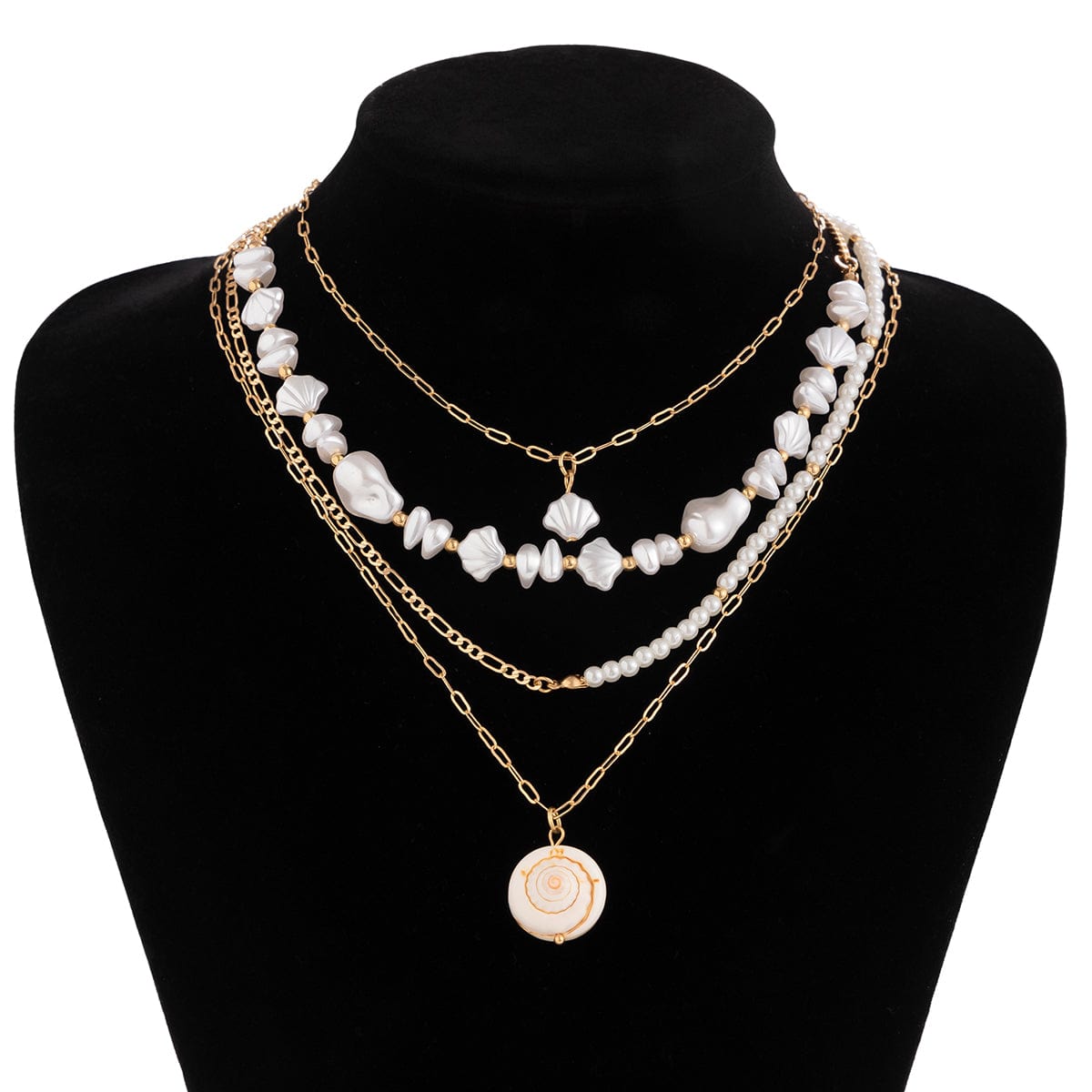 Boho 4Pcs Sea Shell Pendant Pearl Chain Necklace Set