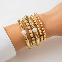 Thumbnail for Boho 5 Pcs Gold Silver Plated Ball Chain Stackable Bracelet Set - ArtGalleryZen