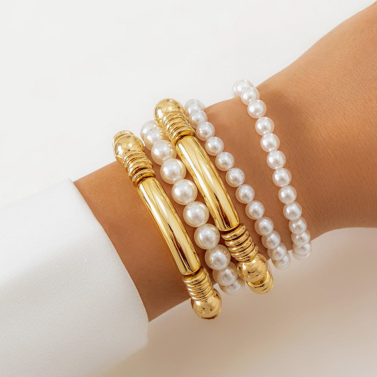 5 – Gold Silver Plated Set Pcs Stackable Boho Pearl Chain Bracelet ArtGalleryZen