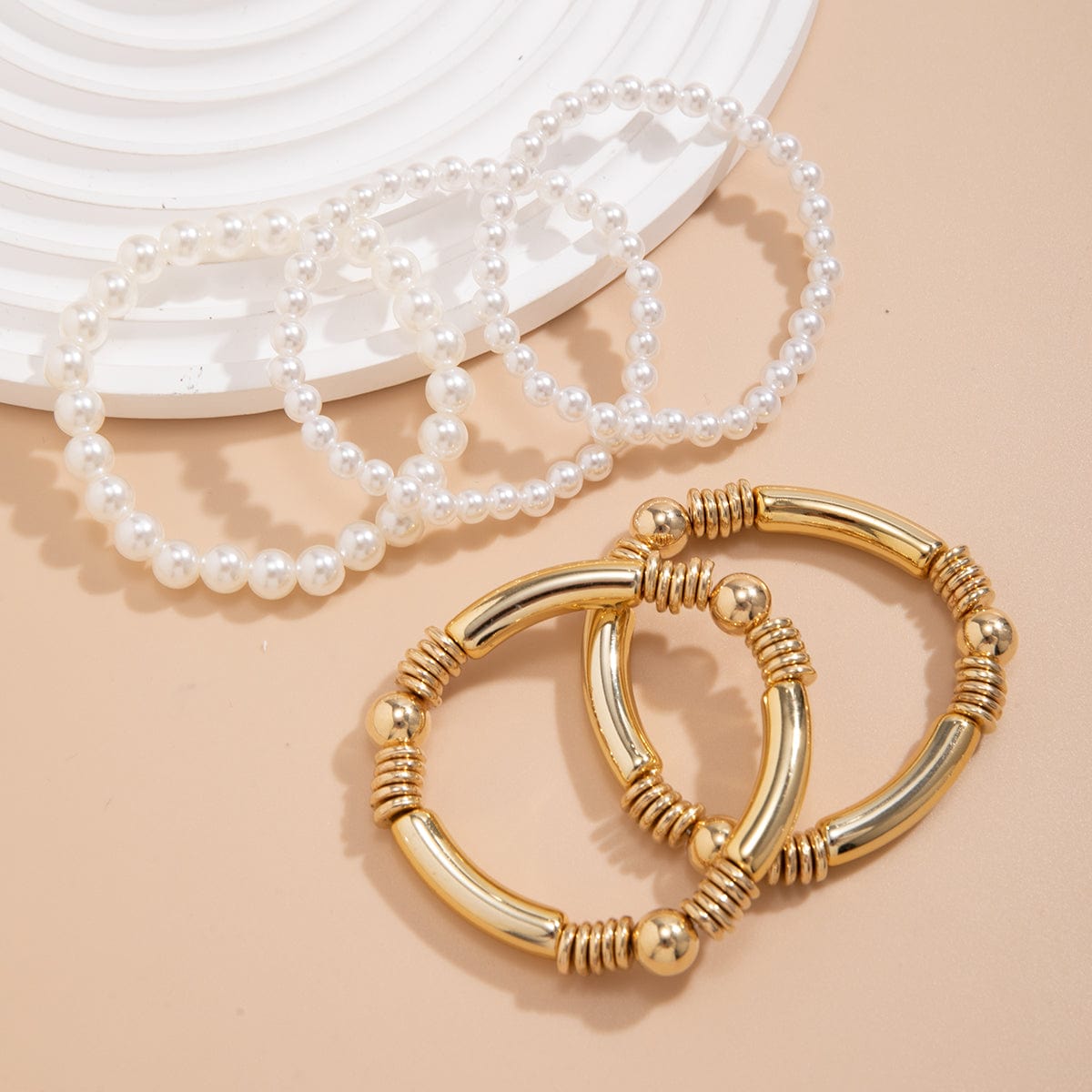 Set Pcs – 5 Plated Chain Boho Silver Pearl Bracelet Gold ArtGalleryZen Stackable