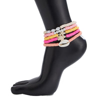 Thumbnail for Boho 5pcs Conch Starfish Turtle Charm Pearl Polymer Clay Beaded Anklet Set - ArtGalleryZen