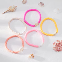 Thumbnail for Boho 5pcs Conch Starfish Turtle Charm Pearl Polymer Clay Beaded Anklet Set - ArtGalleryZen
