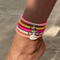 Thumbnail for Boho 5pcs Conch Starfish Turtle Charm Pearl Polymer Clay Beaded Anklet Set - ArtGalleryZen