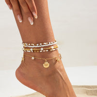 Thumbnail for Boho 5pcs Shell Starfish Charm Pearl Seed Beaded Anklet Set - ArtGalleryZen