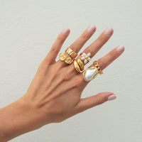 Thumbnail for Boho 6pcs Pearl Flower Heart Pleated Ring Set - ArtGalleryZen