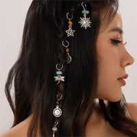 Thumbnail for Boho 6Pcs Turquoise Stone Sun Moon Star Dragonfly Floral Heart Charm Hair Braids Ring Set - ArtGalleryZen