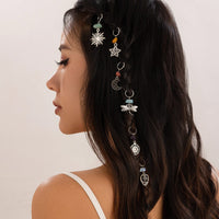 Thumbnail for Boho 6Pcs Turquoise Stone Sun Moon Star Dragonfly Floral Heart Charm Hair Braids Ring Set