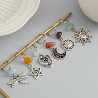 Thumbnail for Boho 6Pcs Turquoise Stone Sun Moon Star Dragonfly Floral Heart Charm Hair Braids Ring Set