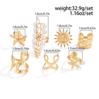 Thumbnail for Boho 7pcs Chunky Pearl Sun Starfish Hollow Ring Set - ArtGalleryZen