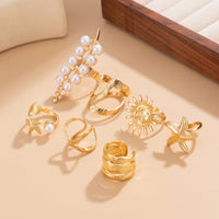 Thumbnail for Boho 7pcs Chunky Pearl Sun Starfish Hollow Ring Set - ArtGalleryZen