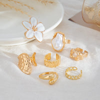 Thumbnail for Boho 7pcs Enamel Flower Pearl Hollow Ring Set - ArtGalleryZen