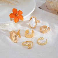 Thumbnail for Boho 7pcs Enamel Flower Pearl Hollow Ring Set - ArtGalleryZen