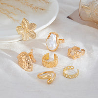 Thumbnail for Boho 7pcs Enamel Flower Pearl Hollow Ring Set - ArtGalleryZen