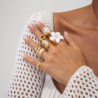 Thumbnail for Boho 7pcs Enamel Flower Pearl Hollow Ring Set - ArtGalleryZen