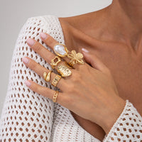 Thumbnail for Boho 7pcs Enamel Flower Pearl Hollow Ring Set - ArtGalleryZen