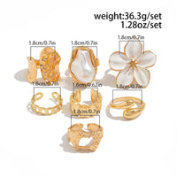 Thumbnail for Boho 7pcs Enamel Flower Pearl Hollow Ring Set - ArtGalleryZen