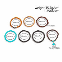 Thumbnail for Boho 7pcs Turquoise Inlaid Square Charm Coconut Shell Wood Beaded Chain Bracelet Set - ArtGalleryZen