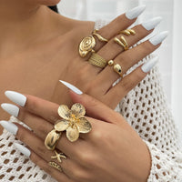 Thumbnail for Boho 8pcs Flower Starfish Shell Stackable Open Ring Set - ArtGalleryZen