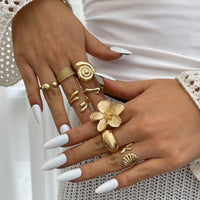Thumbnail for Boho 8pcs Flower Starfish Shell Stackable Open Ring Set - ArtGalleryZen