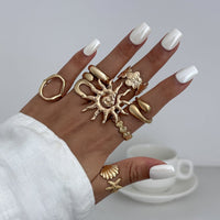 Thumbnail for Boho 8pcs Sun Flower Shell Starfish Hollow Ring Set - ArtGalleryZen