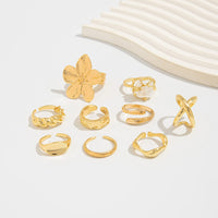 Thumbnail for Boho 9pcs Chunky Flower Pearl Curved Waterdrop Open Ring Set - ArtGalleryZen