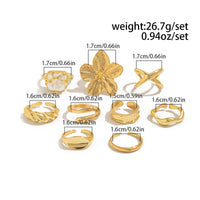 Thumbnail for Boho 9pcs Chunky Flower Pearl Curved Waterdrop Open Ring Set - ArtGalleryZen