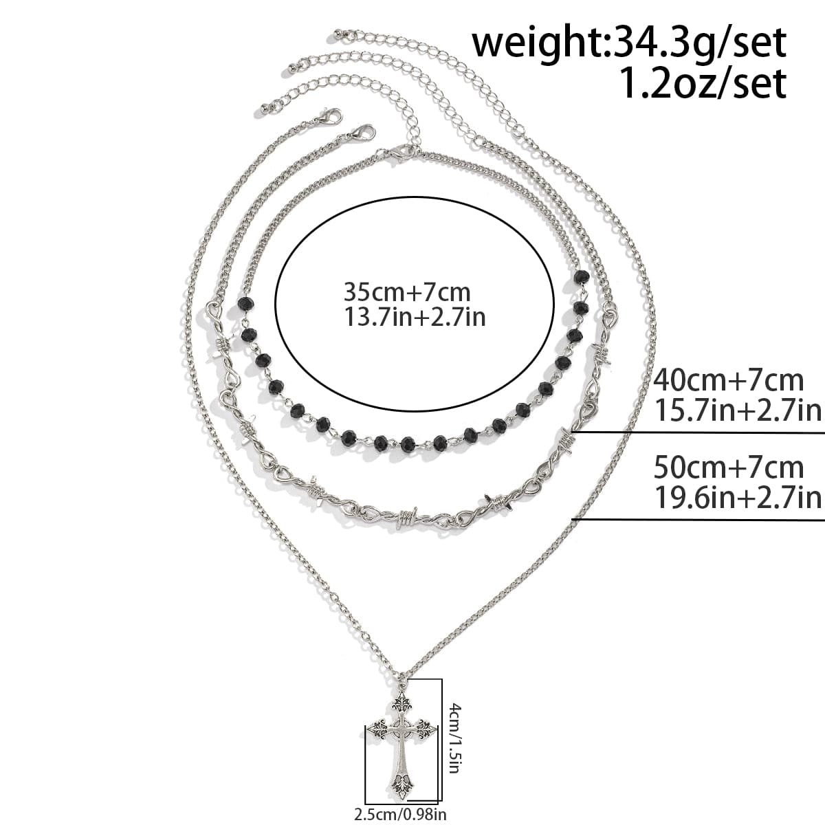 Boho Antique Cross Pendant Crystal Barbed Chain Necklace Set - ArtGalleryZen
