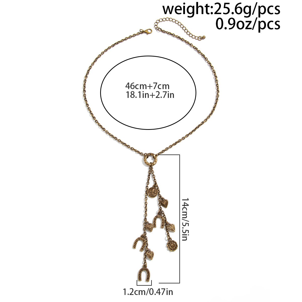 Boho Antique Gold Silver Tone Lucky Horseshoe Heart Pendant Y Necklace - ArtGalleryZen