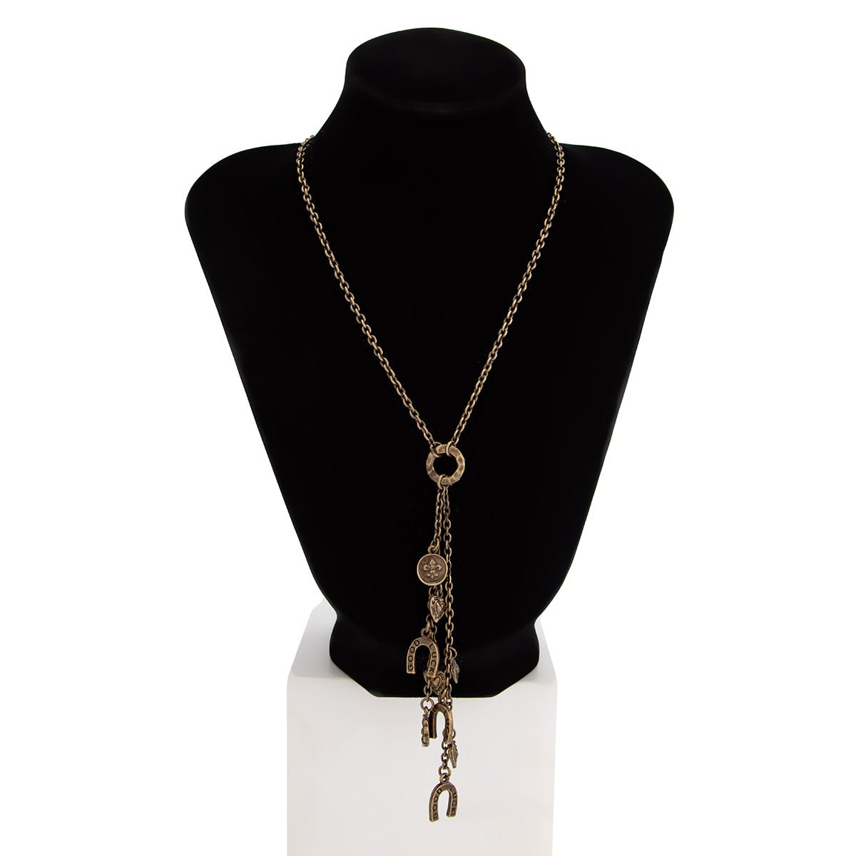 Boho Antique Gold Silver Tone Lucky Horseshoe Heart Pendant Y Necklace - ArtGalleryZen