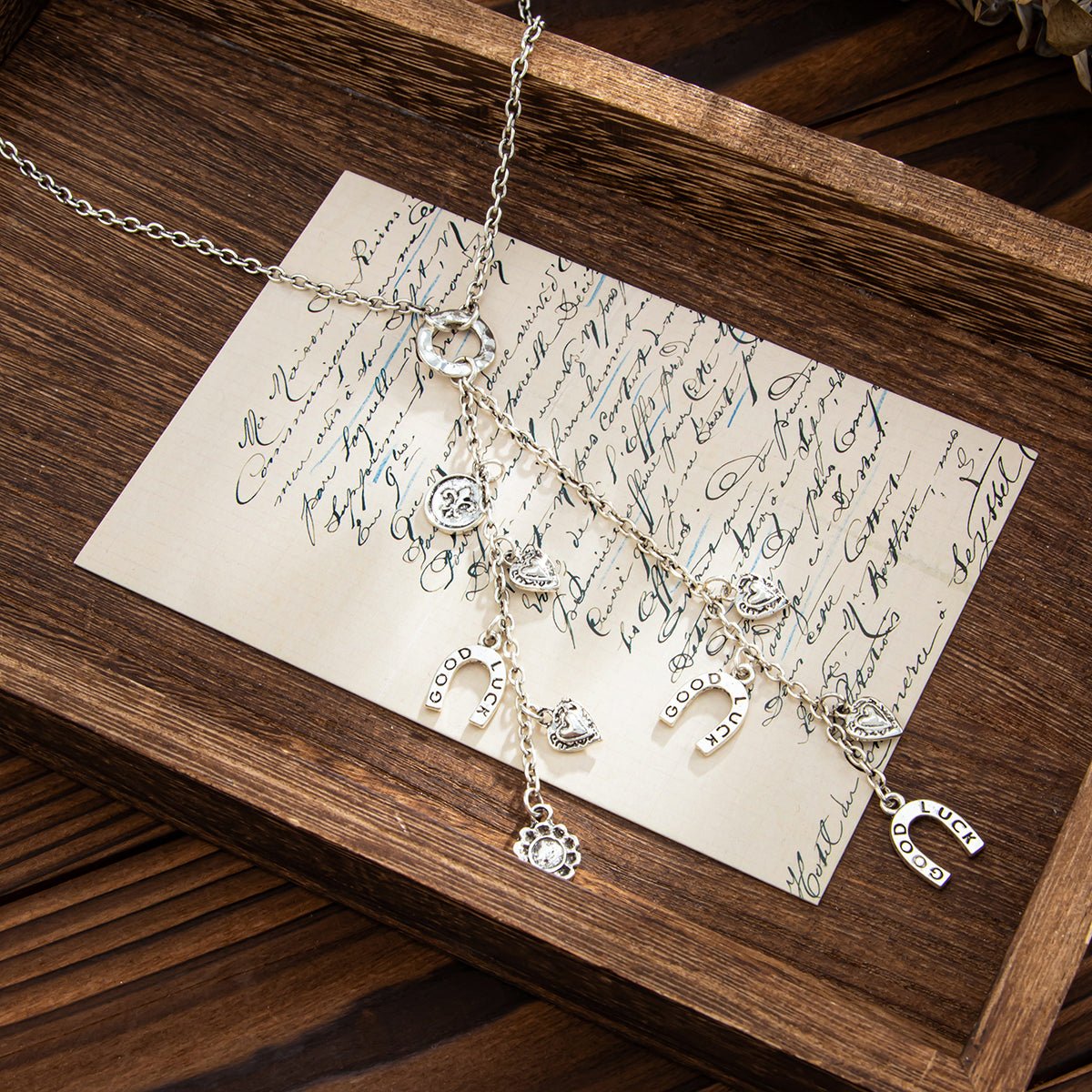 Boho Antique Gold Silver Tone Lucky Horseshoe Heart Pendant Y Necklace - ArtGalleryZen