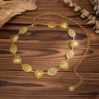 Thumbnail for Boho Antique Gold Tone Pattern Heart Oval Disk Waist Chain - ArtGalleryZen