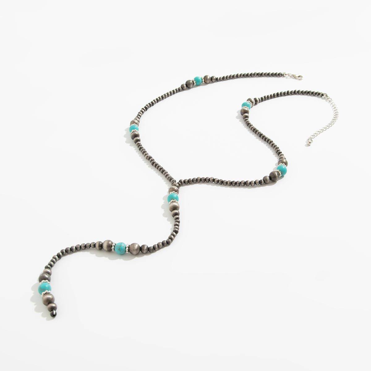 Boho Antique Silver Turquoise Beaded Long Chain Y Necklace