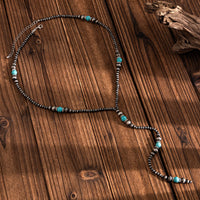 Thumbnail for Boho Antique Silver Turquoise Beaded Long Chain Y Necklace