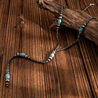 Thumbnail for Boho Antique Silver Turquoise Beaded Long Chain Y Necklace