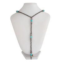 Thumbnail for Boho Antique Silver Turquoise Beaded Long Chain Y Necklace