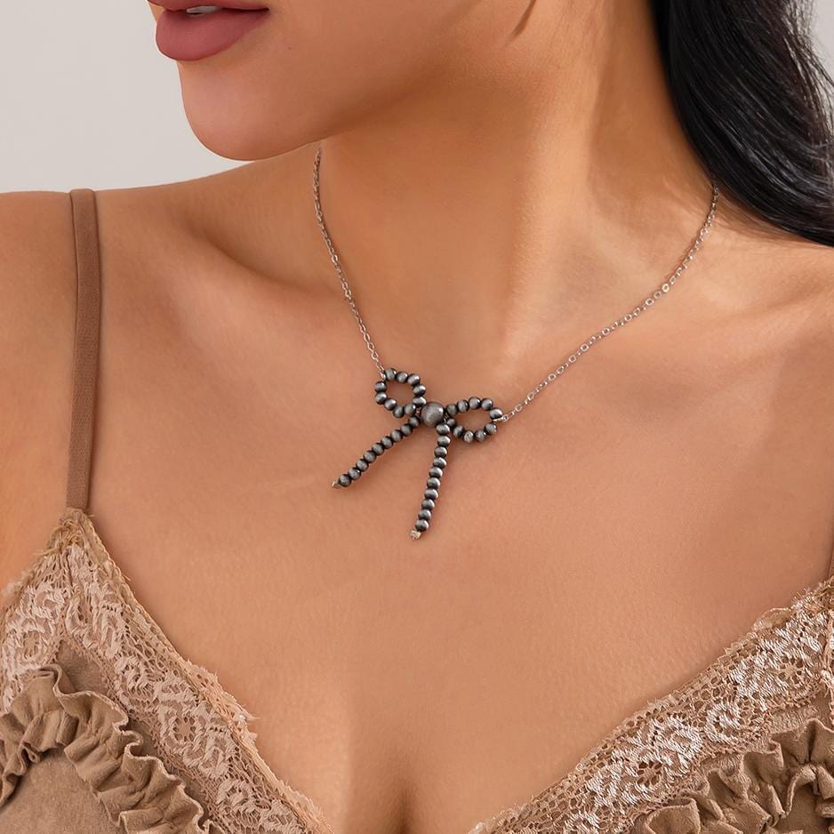 Boho Beaded Bowknot Charm Necklace - ArtGalleryZen