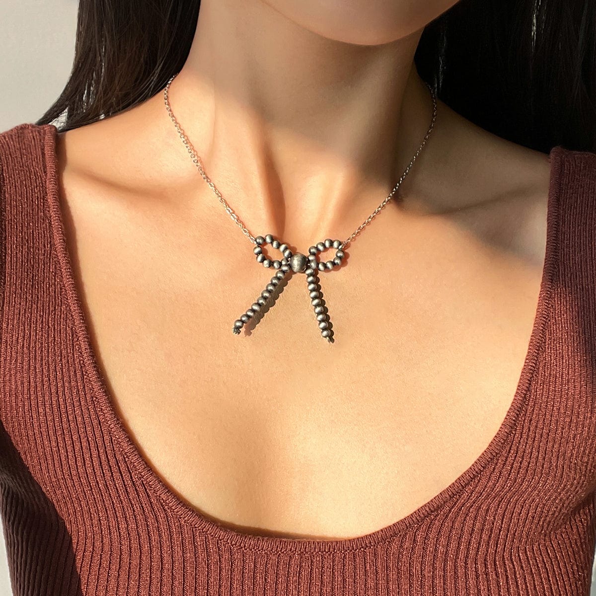 Boho Beaded Bowknot Charm Necklace