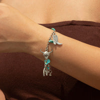 Thumbnail for Boho Bull Boot Cowboy Hat Turquoise Charm Bracelet - ArtGalleryZen