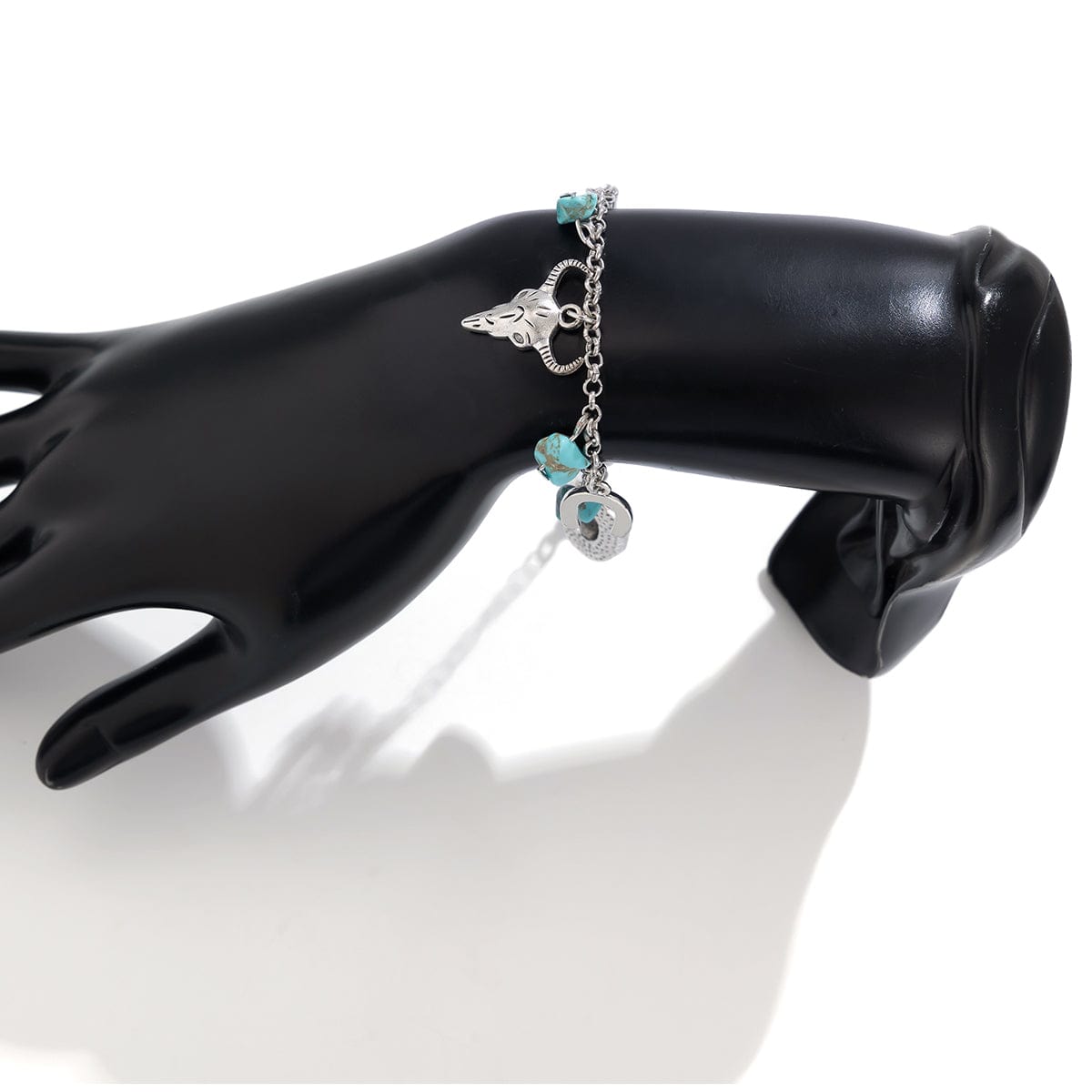 Boho Bull Boot Cowboy Hat Turquoise Charm Bracelet - ArtGalleryZen