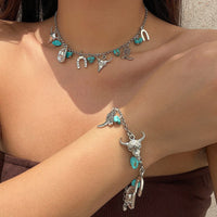 Thumbnail for Boho Bull Boot Cowboy Hat Turquoise Charm Bracelet - ArtGalleryZen