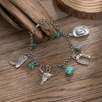 Thumbnail for Boho Bull Boot Cowboy Hat Turquoise Charm Bracelet - ArtGalleryZen