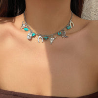 Thumbnail for Boho Bull Boot Cowboy Hat Turquoise Charm Necklace - ArtGalleryZen